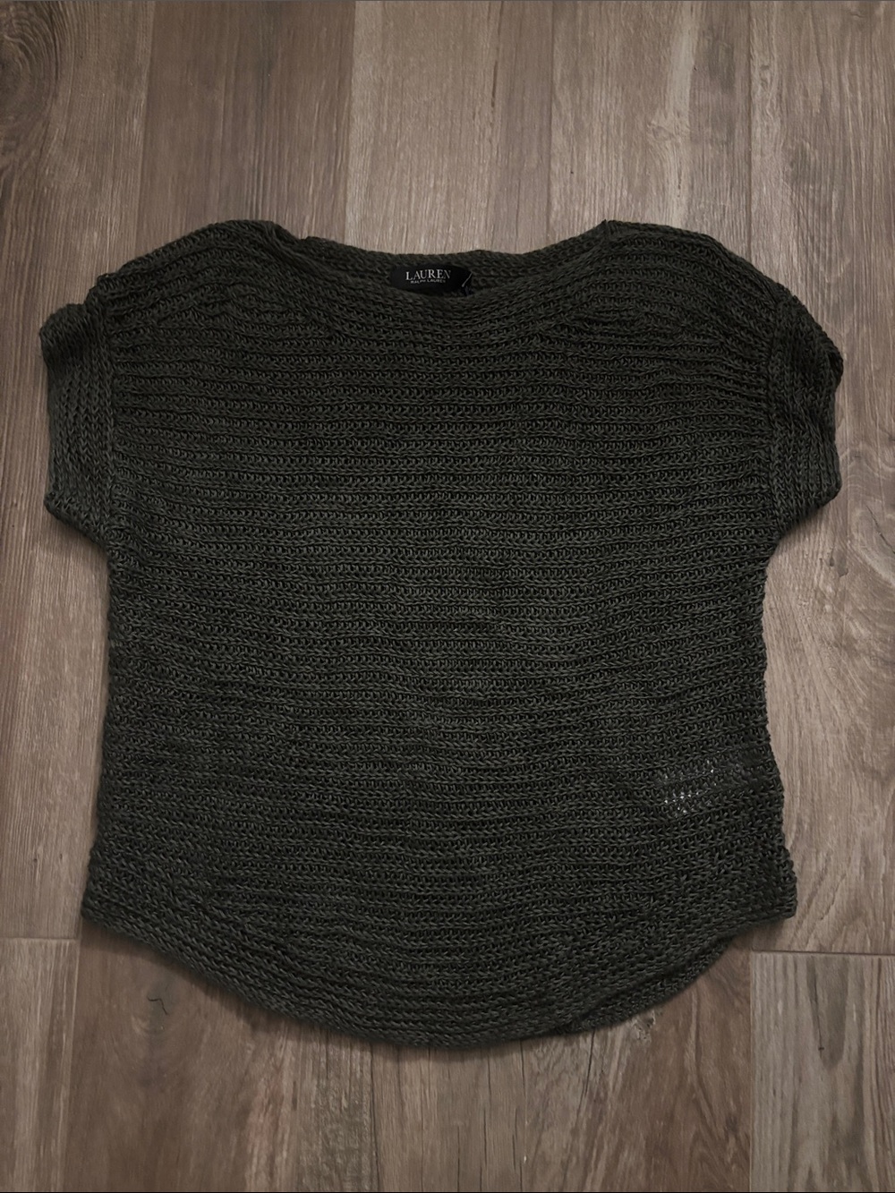 Lauren Ralph Lauren Olive Green Short-Sleeve Knit Sweater